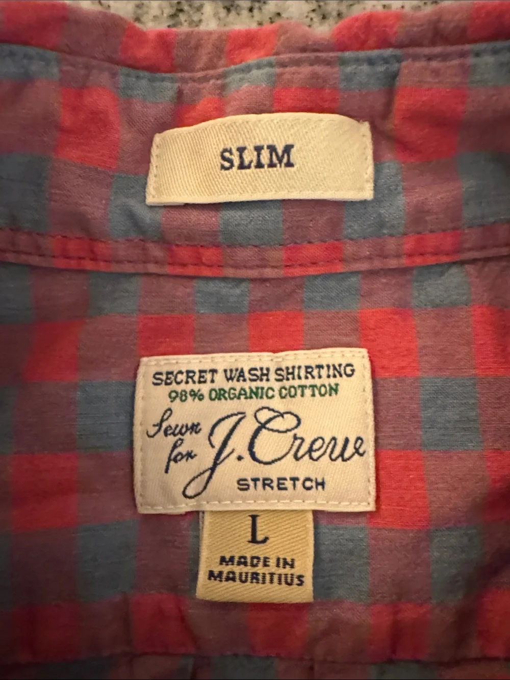 JCrew Men's Red and Gray Plaid Button-Down Shirt - Casual Everyday - Secret Wash